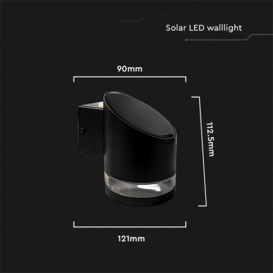LED Ulkotila aurinkokenno seinävalaisin LED/1W/3,7V 3000K IP54 musta