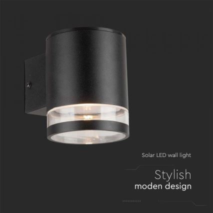LED Ulkotila aurinkokenno seinävalaisin LED/1W/3,7V 3000K IP54 musta
