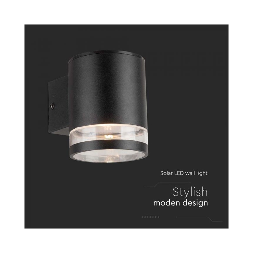 LED Ulkotila aurinkokenno seinävalaisin LED/1W/3,7V 3000K IP54 musta