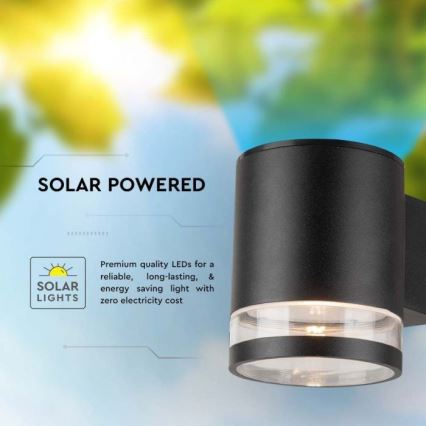 LED Ulkotila aurinkokenno seinävalaisin LED/1W/3,7V 3000K IP54 musta