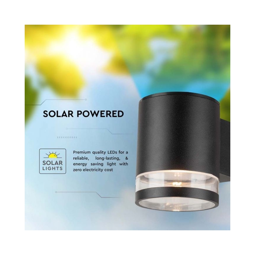 LED Ulkotila aurinkokenno seinävalaisin LED/1W/3,7V 3000K IP54 musta