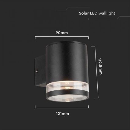 LED Ulkotila aurinkokenno seinävalaisin LED/1W/3,7V 3000K IP54 musta
