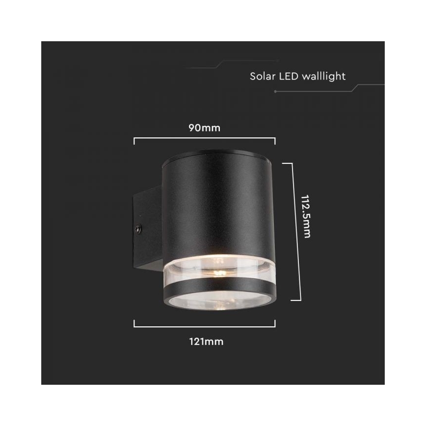LED Ulkotila aurinkokenno seinävalaisin LED/1W/3,7V 3000K IP54 musta