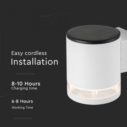 LED Ulkotila aurinkokenno seinävalaisin LED/1W/3,7V 3000K IP54 valkoinen