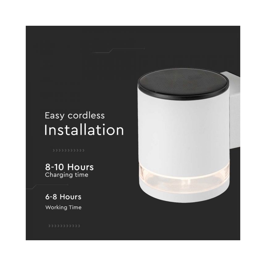 LED Ulkotila aurinkokenno seinävalaisin LED/1W/3,7V 3000K IP54 valkoinen