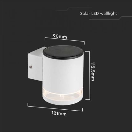 LED Ulkotila aurinkokenno seinävalaisin LED/1W/3,7V 3000K IP54 valkoinen