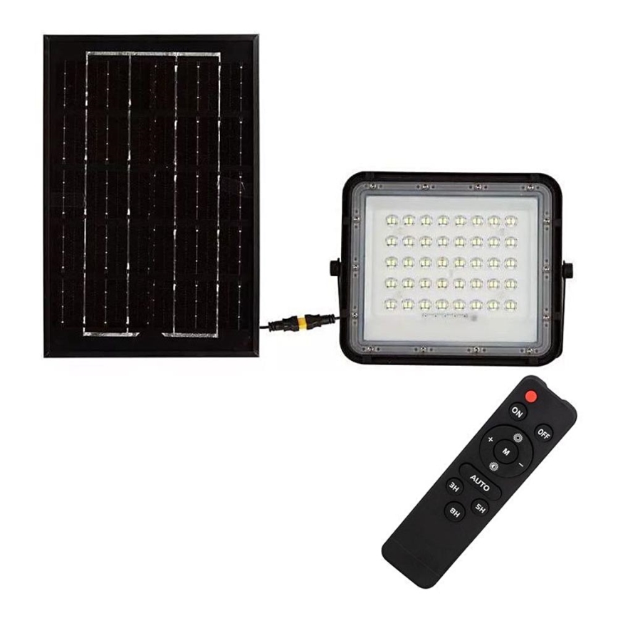 LED Ulkotila himmennettävä aurinko valonheitin LED/6W/3,2V IP65 6400K musta + kauko-ohjaus