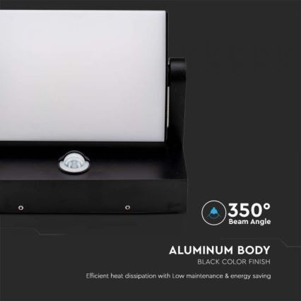 LED Ulkovalo anturilla LED/17W/230V 3000K IP65 musta