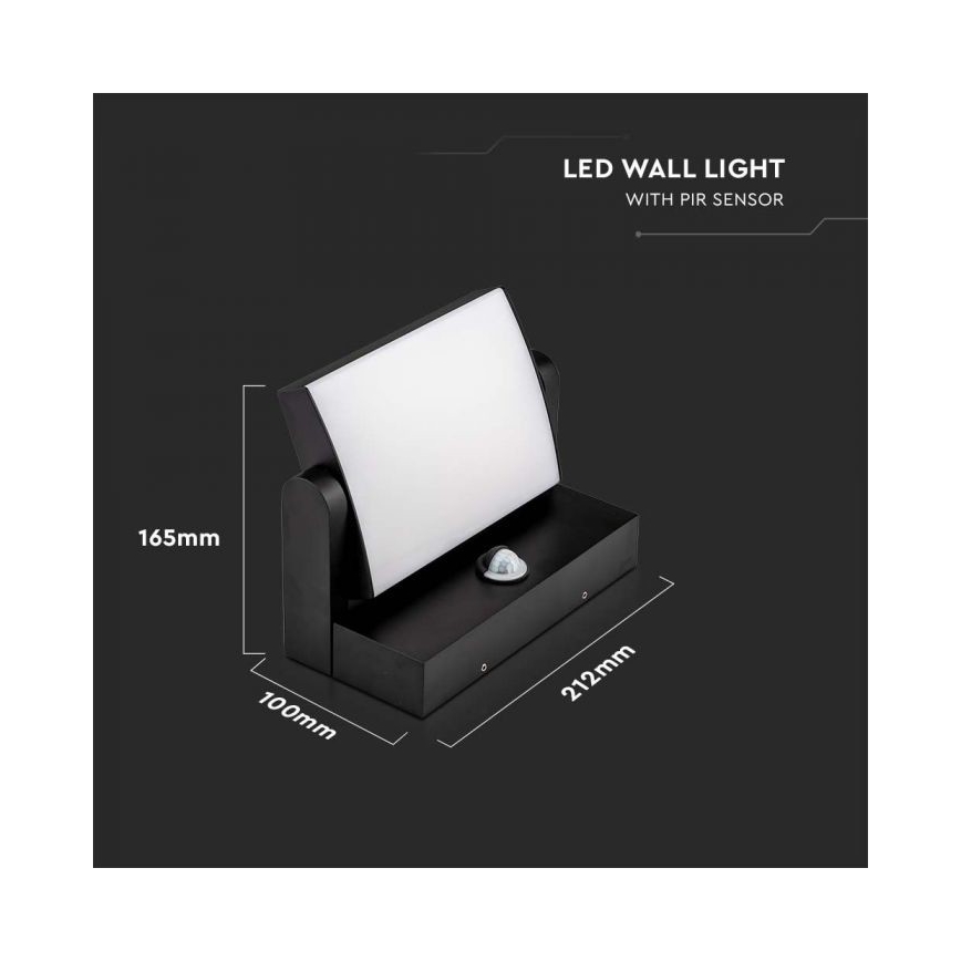 LED Ulkovalo anturilla LED/17W/230V 3000K IP65 musta