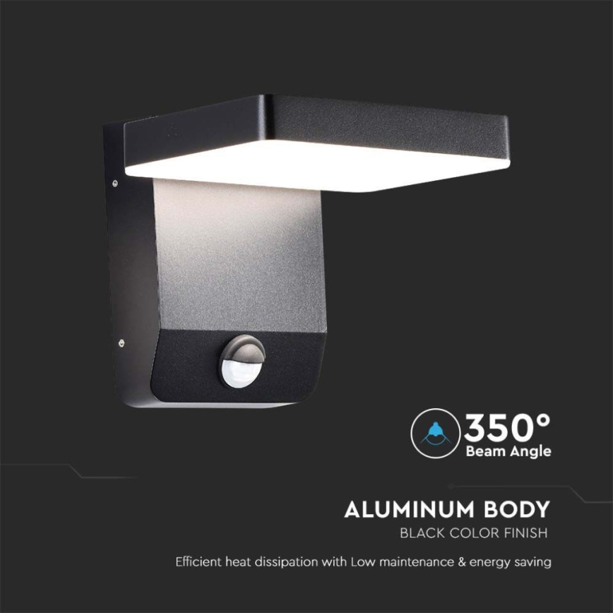 LED ulkoseinävalo anturilla LED/17W/230V IP65 3000K musta