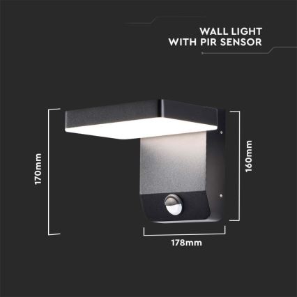 LED ulkoseinävalo anturilla LED/17W/230V IP65 3000K musta
