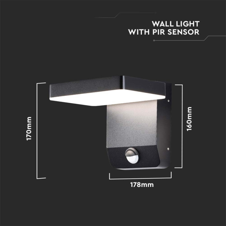 LED ulkoseinävalo anturilla LED/17W/230V IP65 3000K musta