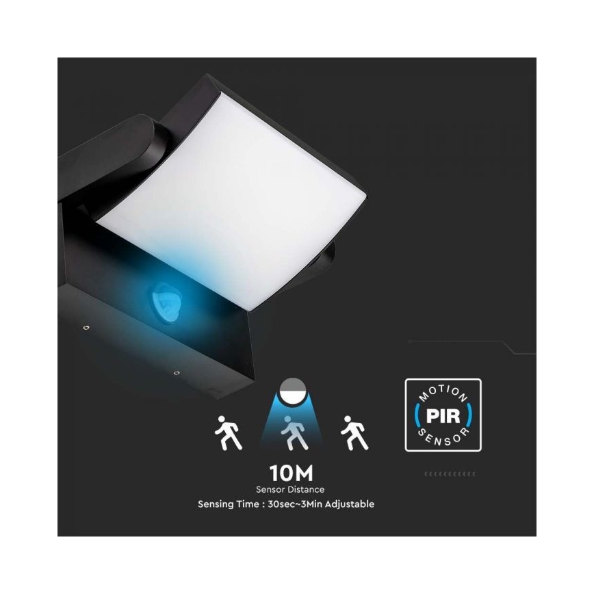 LED Ulkovalo anturilla LED/17W/230V 4000K IP65 musta