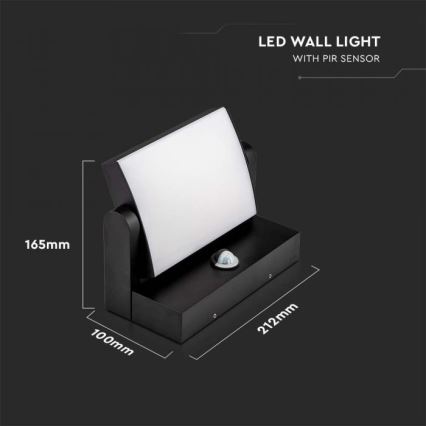 LED Ulkovalo anturilla LED/17W/230V 4000K IP65 musta