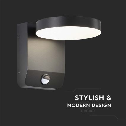 LED joustava ulkoseinävalo anturilla LED/17W/230V IP65 4000K musta