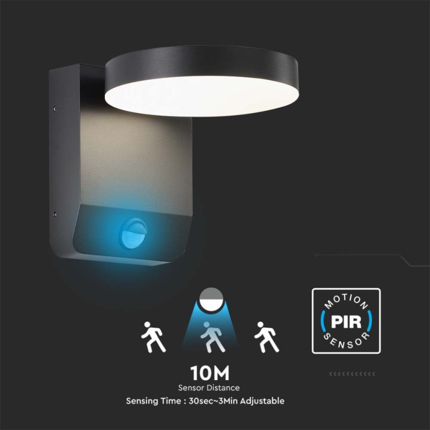 LED joustava ulkoseinävalo anturilla LED/17W/230V IP65 4000K musta