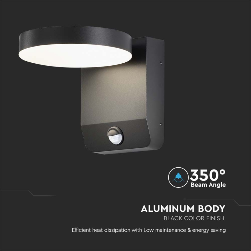 LED joustava ulkoseinävalo anturilla LED/17W/230V IP65 4000K musta