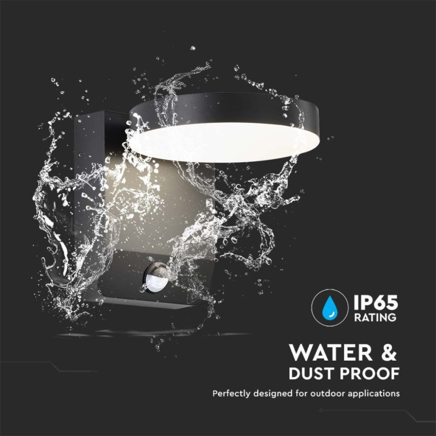 LED joustava ulkoseinävalo anturilla LED/17W/230V IP65 4000K musta