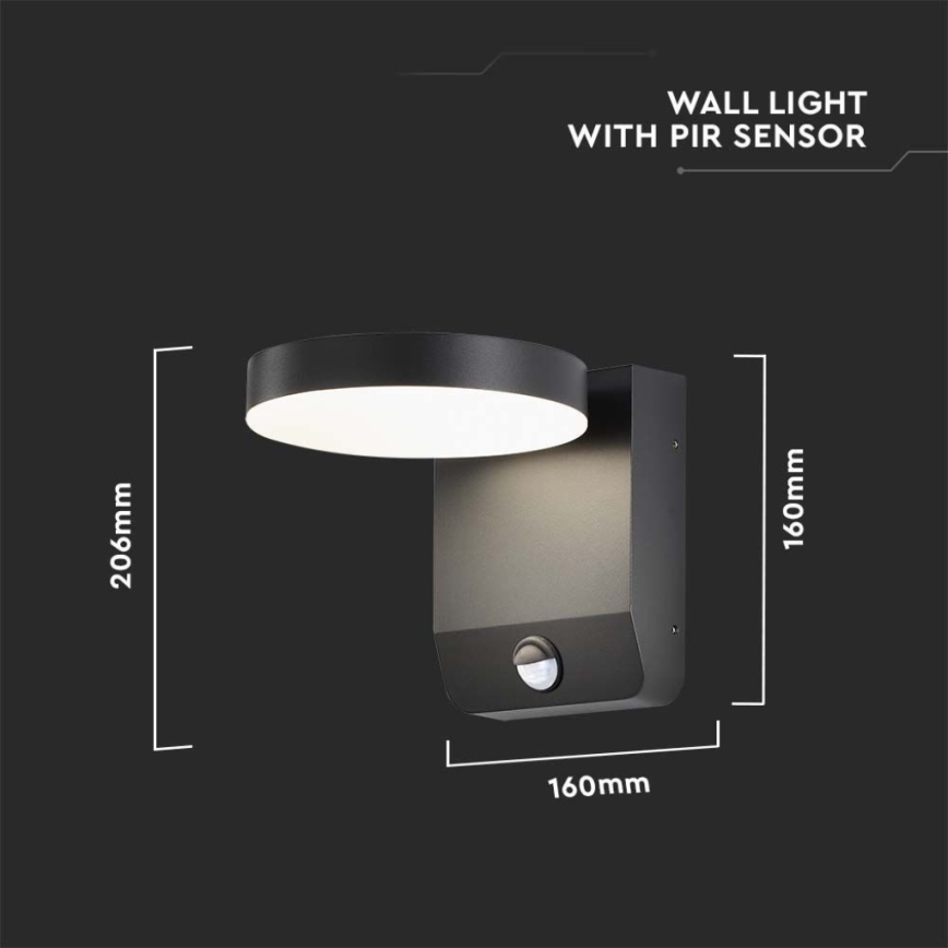 LED joustava ulkoseinävalo anturilla LED/17W/230V IP65 4000K musta