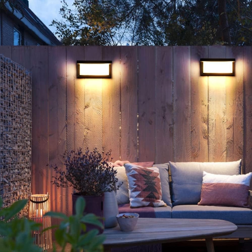 LED-ulkoseinävalaisin kanssa polttimo hämäräanturilla NEELY 1xE27/9W/230V IP54 musta