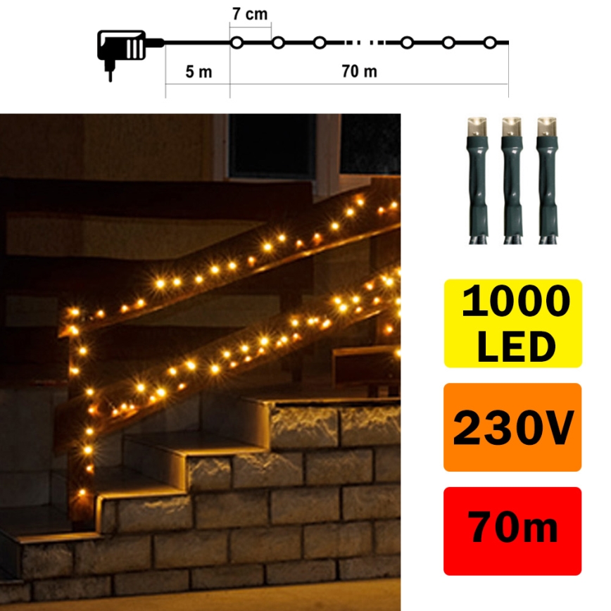 LED Ulkovaloketju 70m 1000xLED/0,06W/230V lämpimänvalkoinen IP44