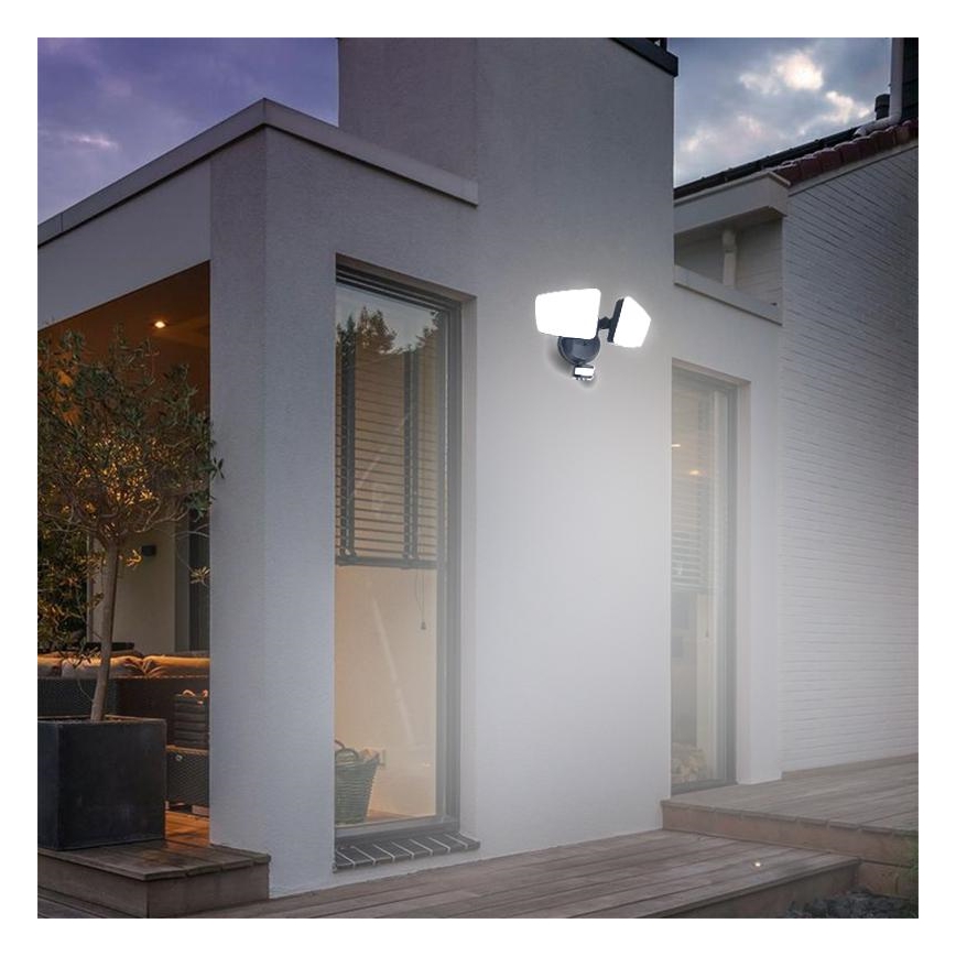 LED-ulkovalonheitin anturilla LED/24W/230V 3000/4000/6000K IP54 musta