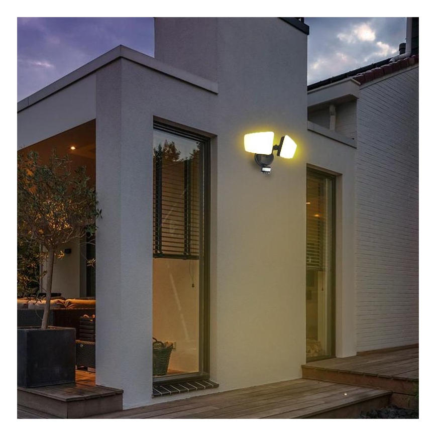 LED-ulkovalonheitin anturilla LED/24W/230V 3000/4000/6000K IP54 musta