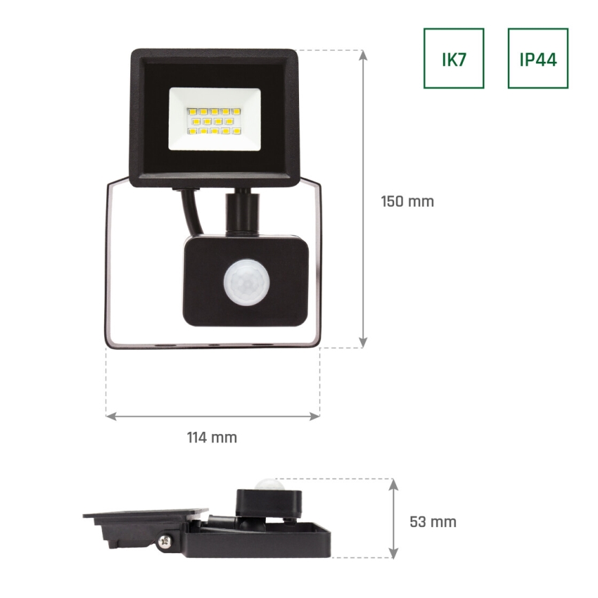 LED-ulkovalonheitin anturilla NOCTIS LUX 3 LED/10W/230V 4000K IP44 musta