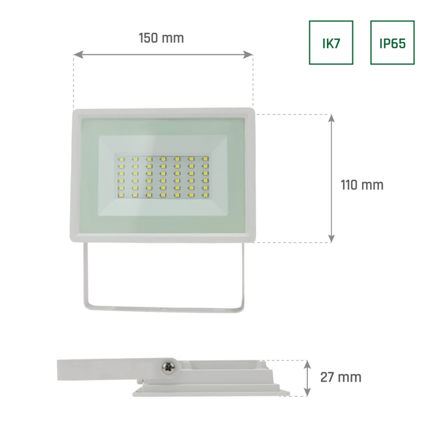 LED-ulkovalonheitin NOCTIS LUX 3 LED/30W/230V 4000K IP65 valkoinen