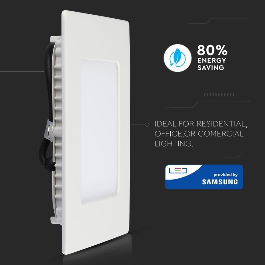 LED Upotettava valaisin SAMSUNG CHIP LED / 12W / 230V 6400K neliö