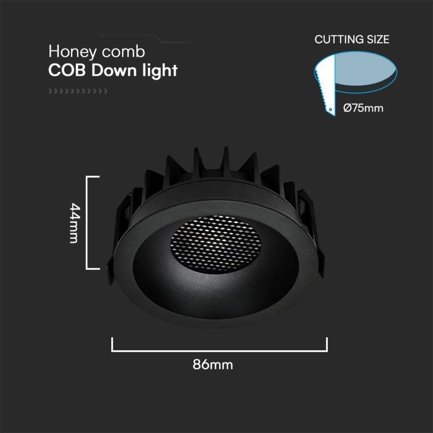LED upotettava valo LED/12W/230V 3000/4000/6400K ø 8,6 cm musta