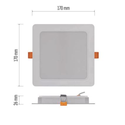 LED upotettava valo LED/18W/230V 17x17 cm valkoinen