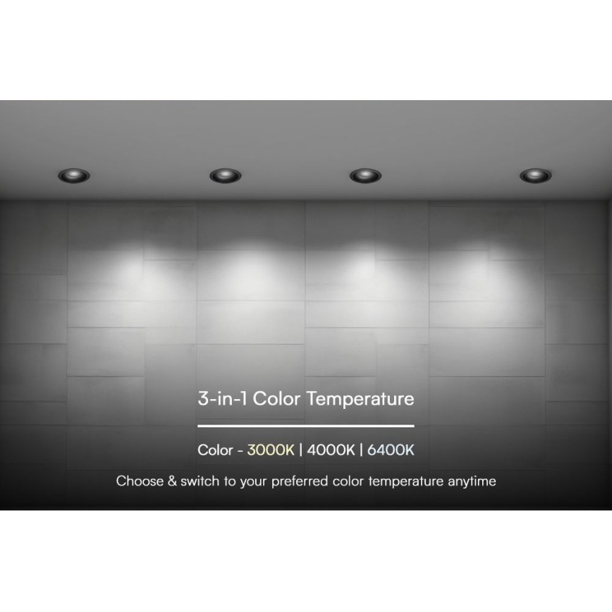 LED upotettava valo LED/18W/230V 3000/4000/6400K ø 10,6 cm musta