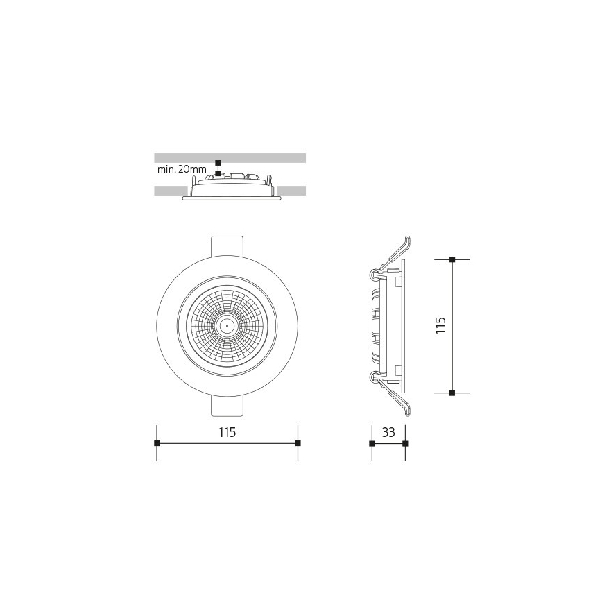 LED upotettava valo LED/18W/230V 3000K halkaisija 11,5 cm musta