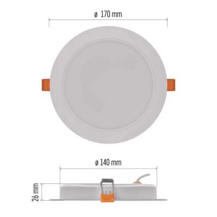 LED upotettava valo LED/18W/230V halkaisija 17 cm valkoinen