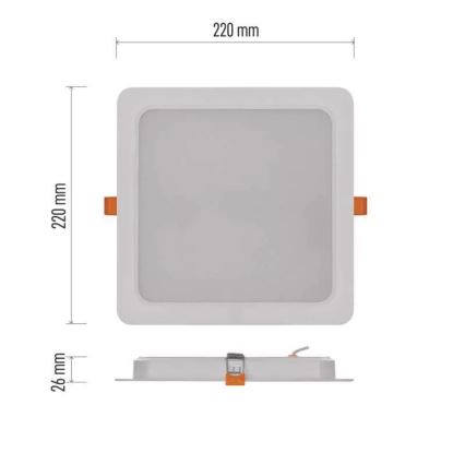 LED upotettava valo LED/24W/230V 22x22 cm valkoinen