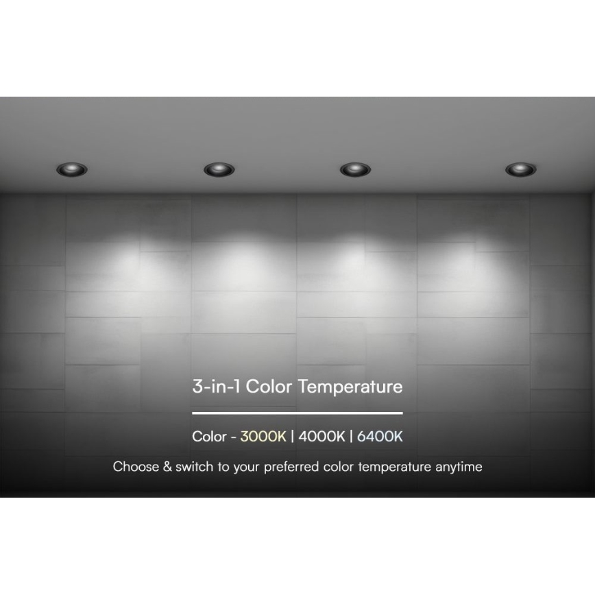LED upotettava valo LED/24W/230V 3000/4000/6400K ø 13,5 cm musta