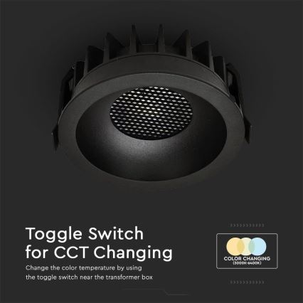 LED upotettava valo LED/24W/230V 3000/4000/6400K ø 13,5 cm musta