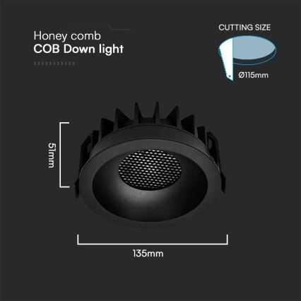 LED upotettava valo LED/24W/230V 3000/4000/6400K ø 13,5 cm musta