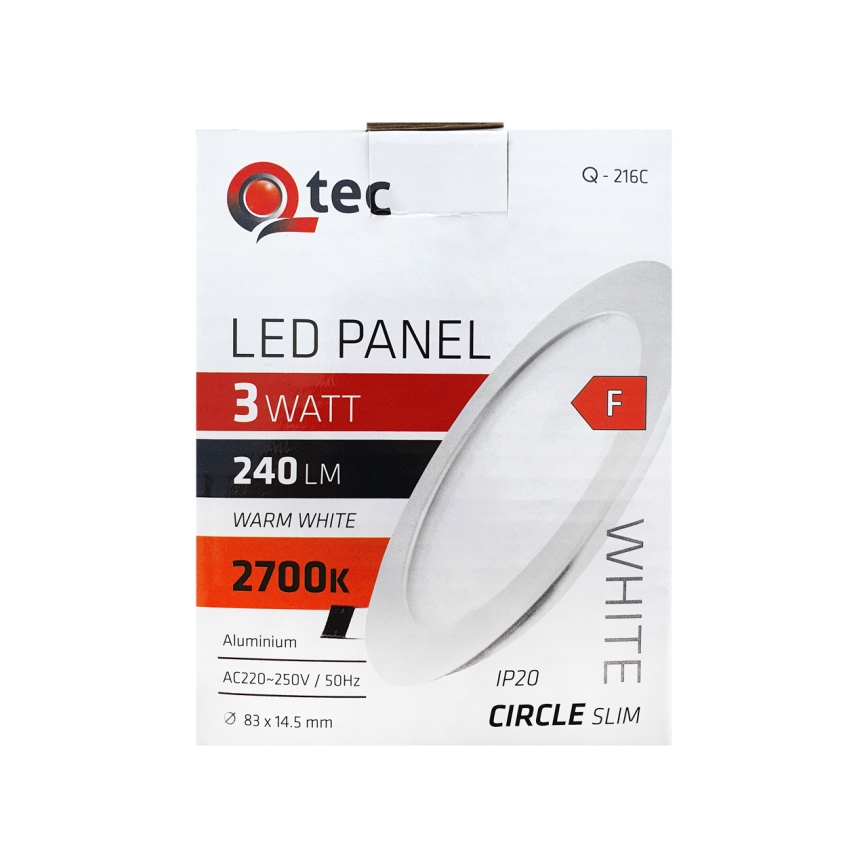 LED upotettava valo QTEC LED/3W/230V 2700K halkaisija 8,3 cm