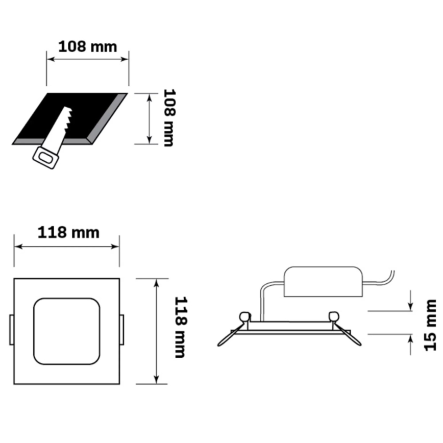 LED upotettava valo RIGEL LED/4,8W/230V 4000K 11,8x11,8 cm musta