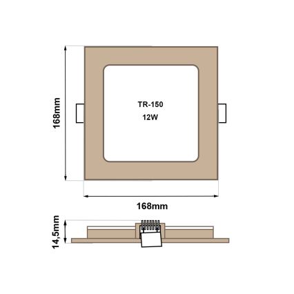 LED upotettava valo SQUARE LED/12W/230V 4200K 16,8x16,8 cm ruskea