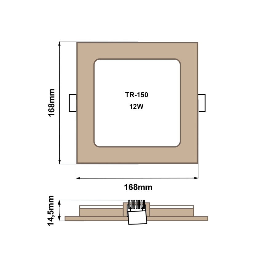 LED upotettava valo SQUARE LED/12W/230V 4200K 16,8x16,8 cm ruskea