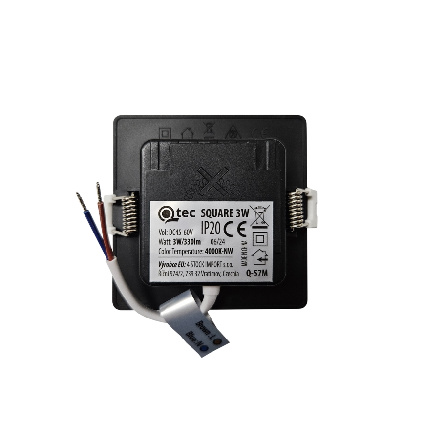 LED upotettava valo SQUARE LED/3W/230V 4000K 9x9 cm musta