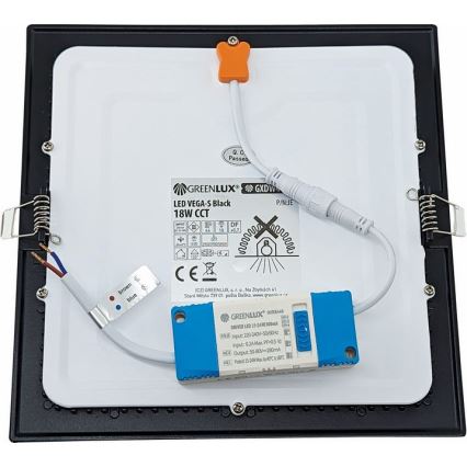 LED upotettava valo VEGA LED/18W/230V 2900/3900/5800K 22,5x22,5 cm musta