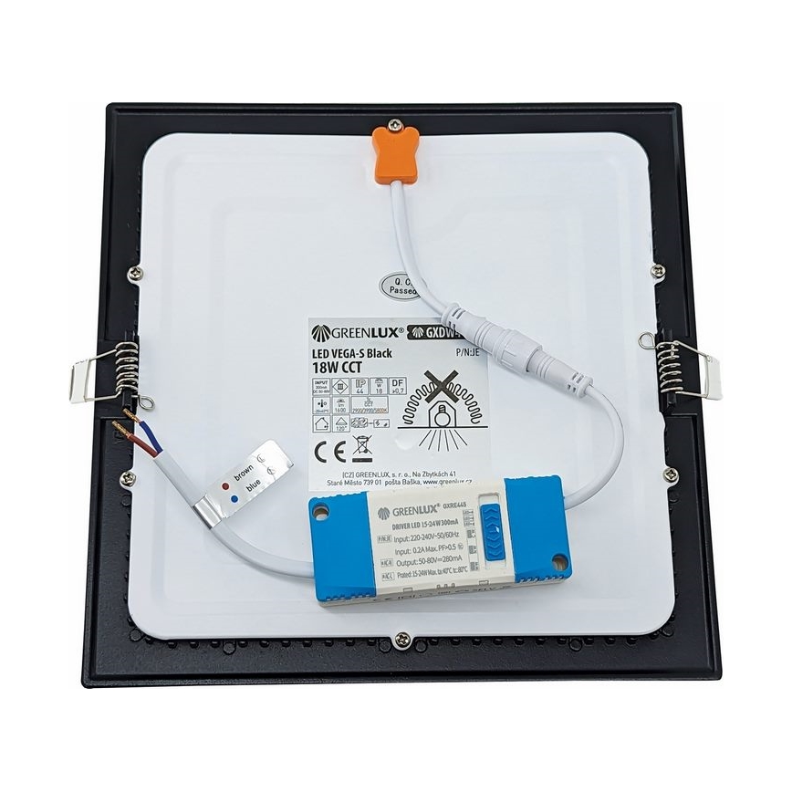 LED upotettava valo VEGA LED/18W/230V 2900/3900/5800K 22,5x22,5 cm musta