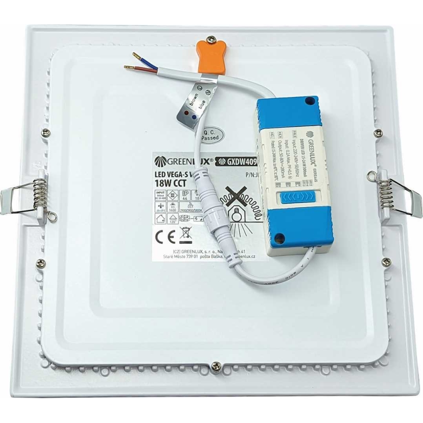 LED upotettava valo VEGA LED/18W/230V 2900/3900/5800K 22,5x22,5 cm valkoinen
