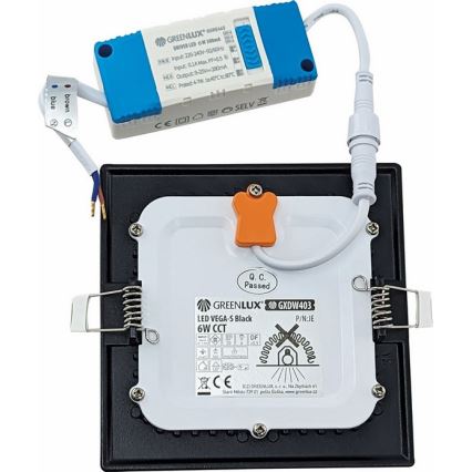 LED upotettava valo VEGA LED/6W/230V 2900/3900/5800K 12,5x12,5 cm musta