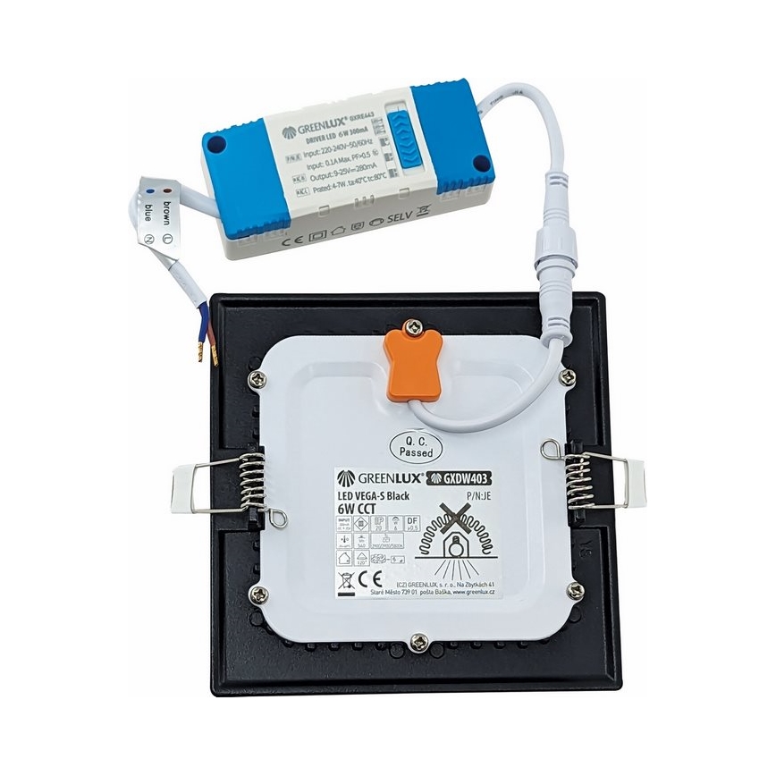 LED upotettava valo VEGA LED/6W/230V 2900/3900/5800K 12,5x12,5 cm musta