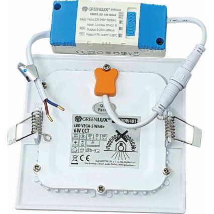 LED upotettava valo VEGA LED/6W/230V 2900/3900/5800K 12,5x12,5 cm valkoinen